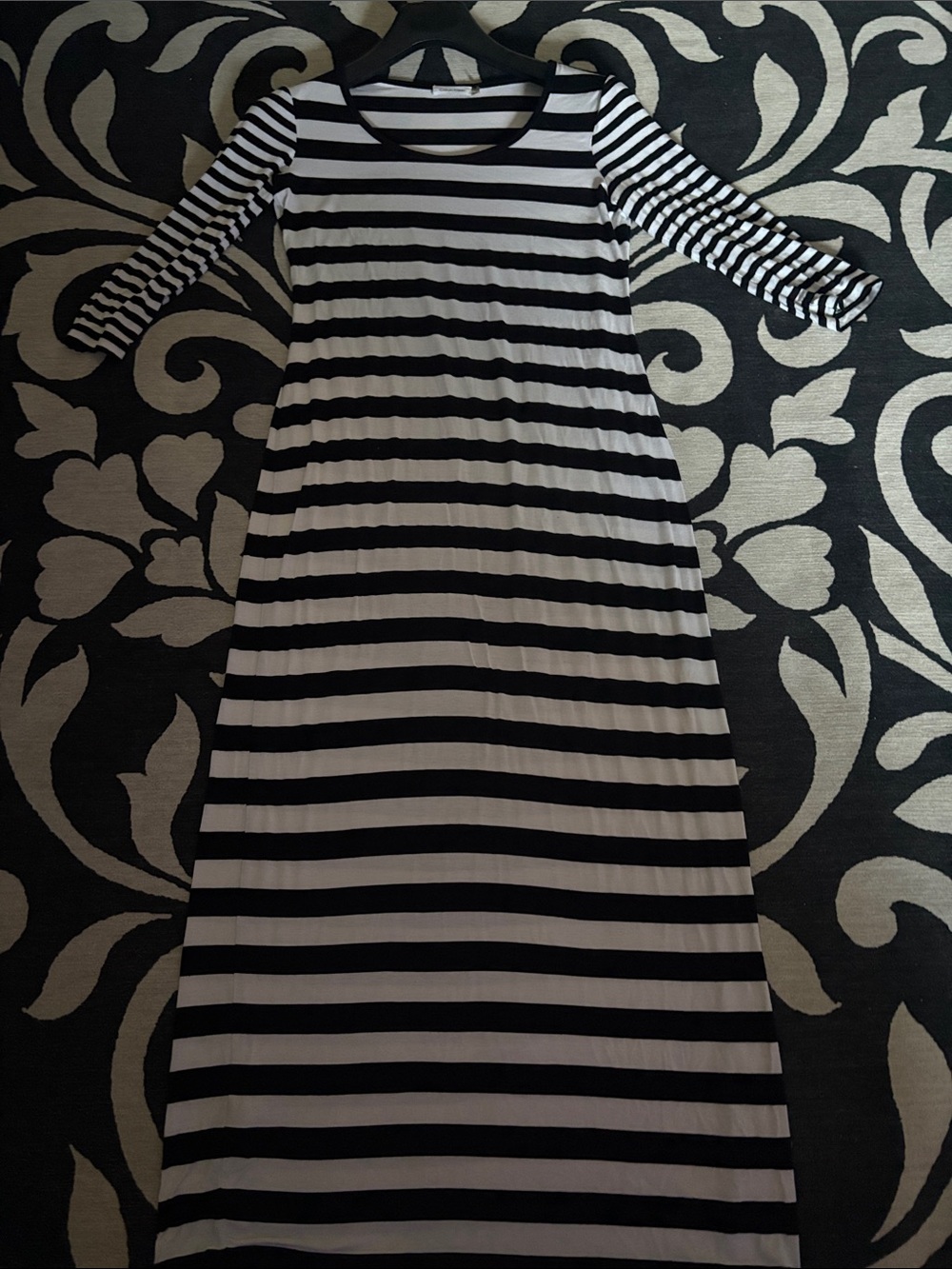 Calvin Klein Black and White Striped Maxi Dress